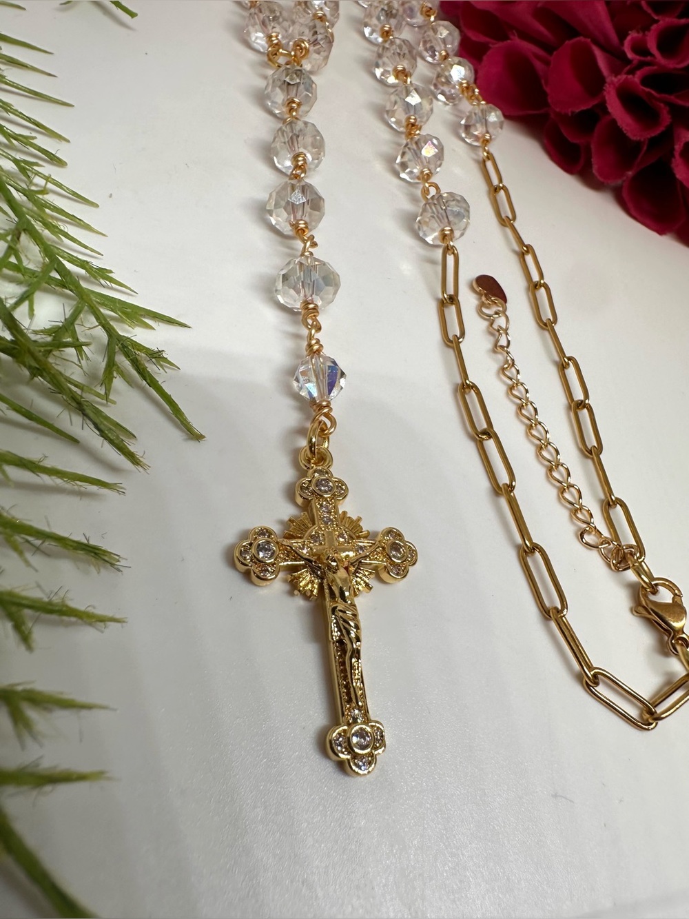 NEW ⚜️ Handmade Crystal Rosary Beaded Necklace - Picture 3 of 11